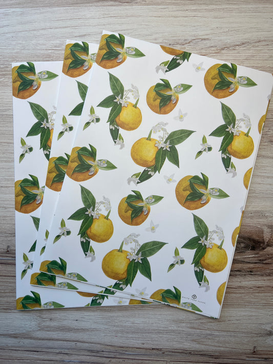 3 Wrapping Paper Sheets of this Orange Blossom print are sold together in a set